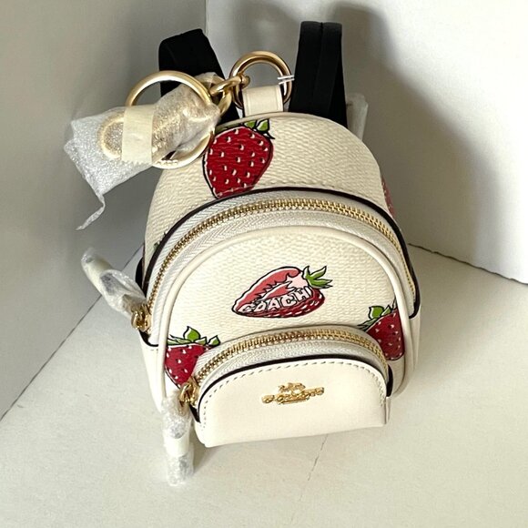 Coach Mini Court Strawberry Backpack Bag Charm White CA093 Keychain ORGPKG - Picture 4 of 12
